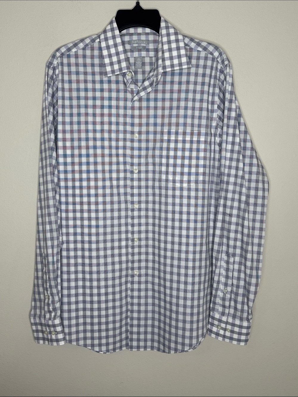 Van Heusen Men's Blue/Purple/White Check Button Down Dress Shirt 15.5.